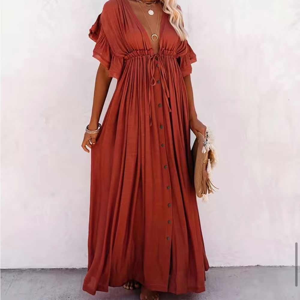 Elegant Rust Maxi Dress